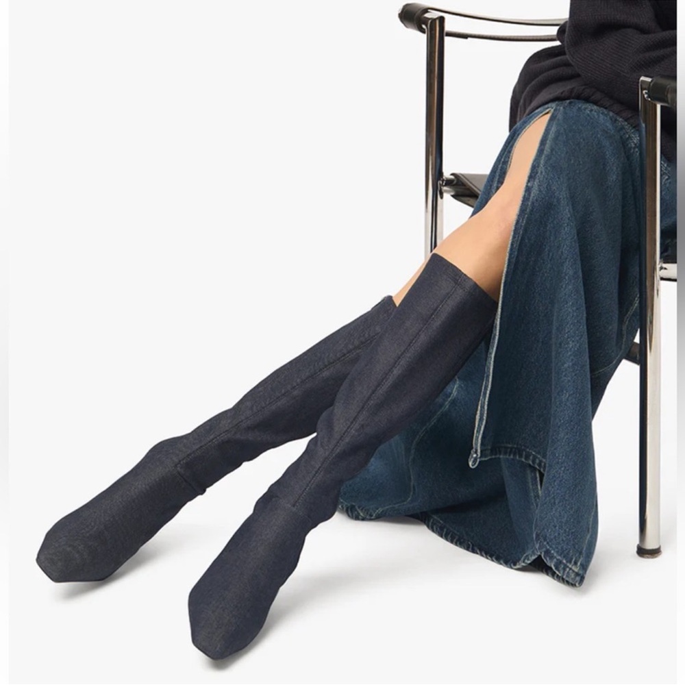 NIB Raw Denim Knee High Boots